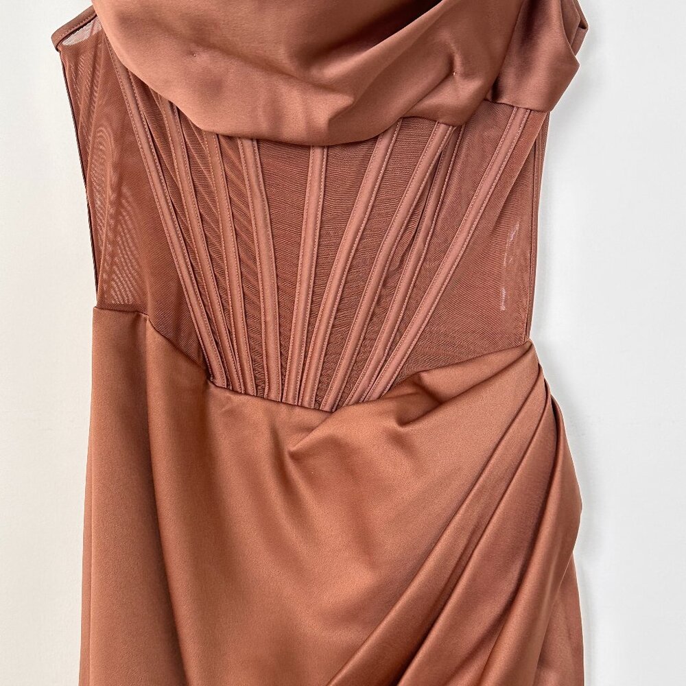 House of CB Toffee Asymmetric Drape Midi Corset Dress - Picture 4 of 8